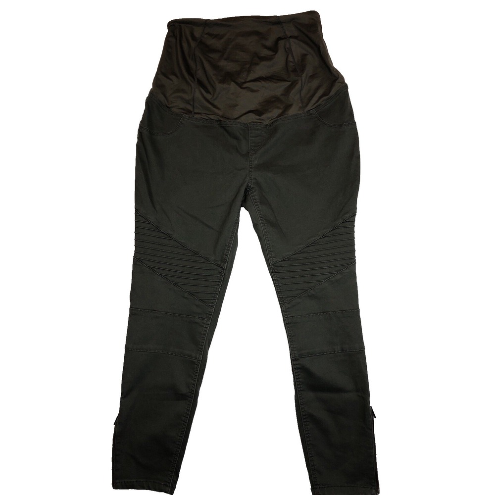 Isabel Maternity Jeggings Women 14 Olive Green Moto Ankle Zip Skinny Pants